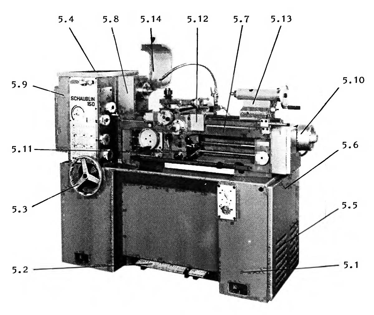 Розташування основних вузлів токарного верстата Schaublin 150